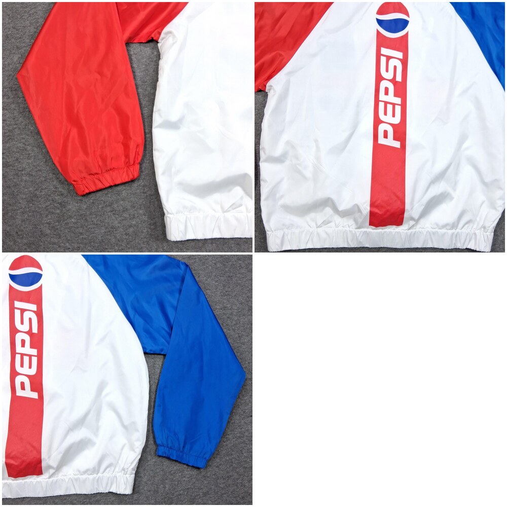 Pepsi Jacket Womens Medium Red White Blue Hooded Full Zip Logo Windbreaker - Picture 16 of 16